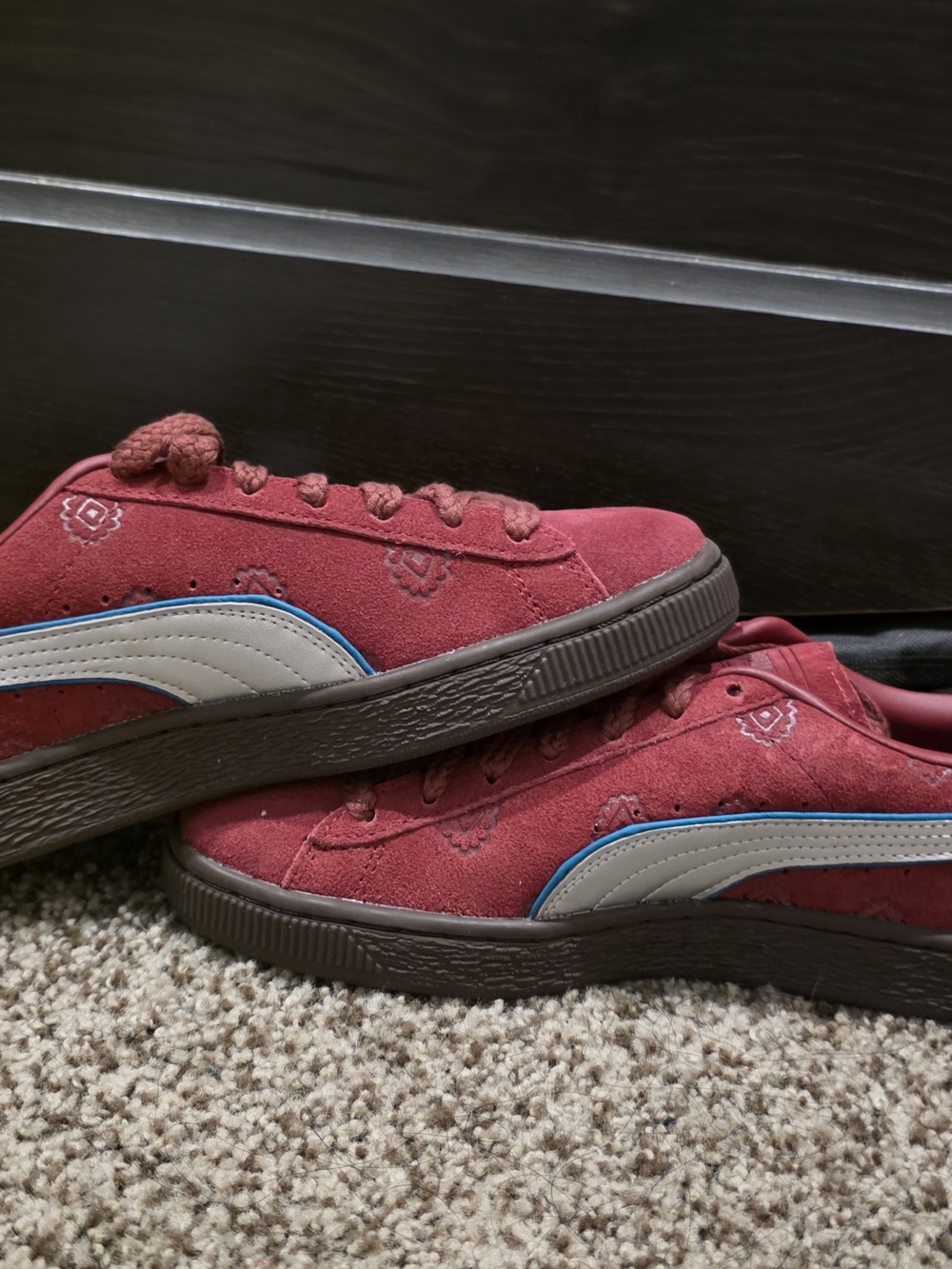 Puma Kids' Red Suede Sneakers with SilverStripe and Blue Trim